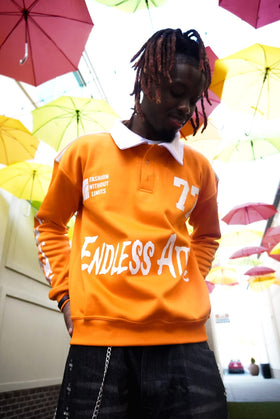 Endless Attire Flame Varsity Jersey - Orange | Bold Streetwear Rugby Shirt | Sizes M–XXL